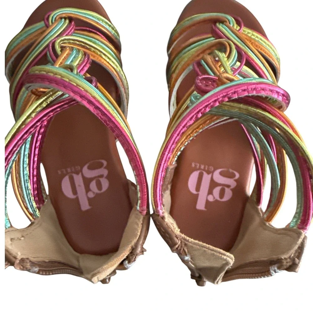 GB Little Girls Multi-Color Metallic Strappy Gladiator Sandals Back Zip Size 9M‎